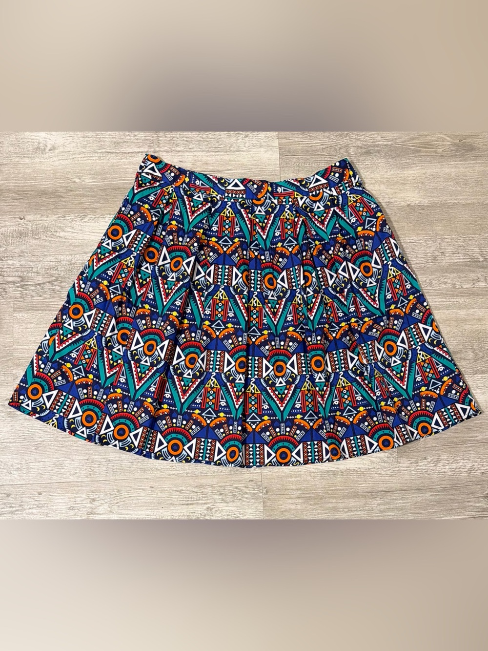 3XL Multicolor Geometric Print A-Line Skirt Navy Cotton Stretch